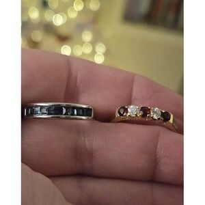 Ring Lot Of 2 Rings Blue Topaz Red White Cz One Is 18gp Sz 7